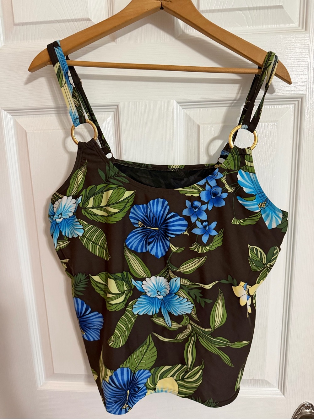 CHRISTINA tankini Brown Tropical Floral Tank Top - Blue & Green Print, XL-
